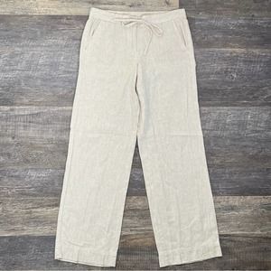 Talbots tan cream striped linen blend straight leg casual beach pants sz 6 B171